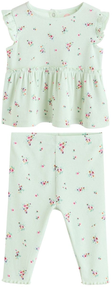 Next - Meisjes - Geribbelde top en Leggings babyset 2 Pieces - Groen