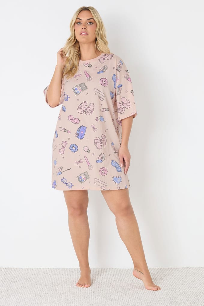 Yours Roze Meisjesachtige Print Tshirt Nachthemd Size 58-60