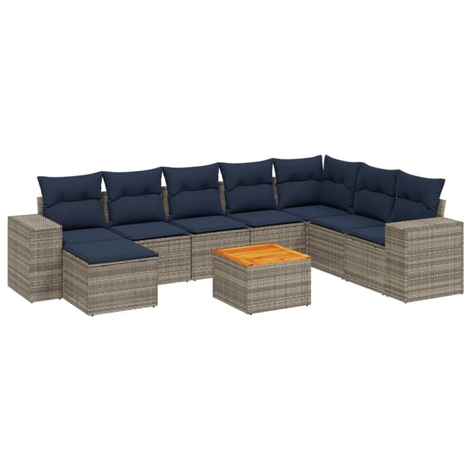 vidaXL - 9-delige - tuinbankset - met - kussens, - grijs - polyrotan