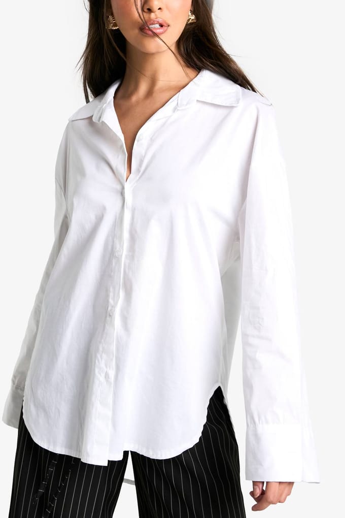 boohoo Dames Dip Hem Oversized Shirt | Wit | Maat: 38