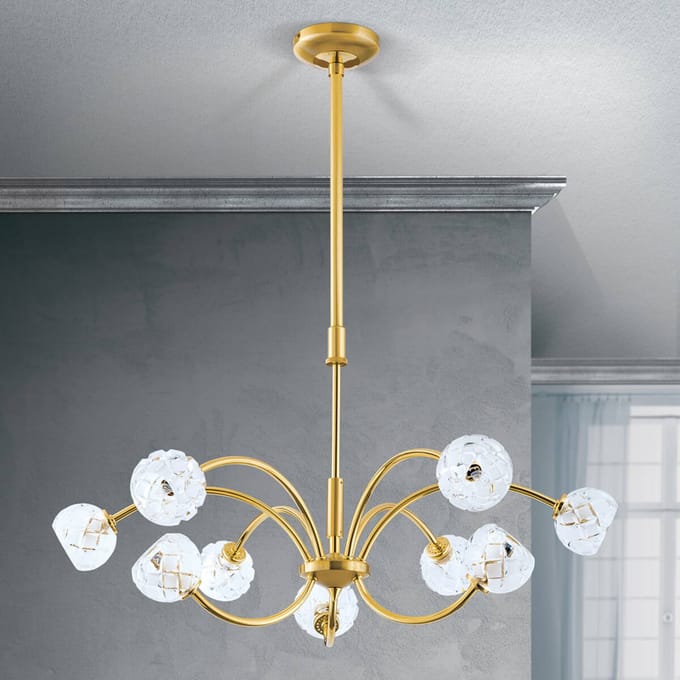 ORION Loodkristal-hanglamp Maderno, goud, 69cm