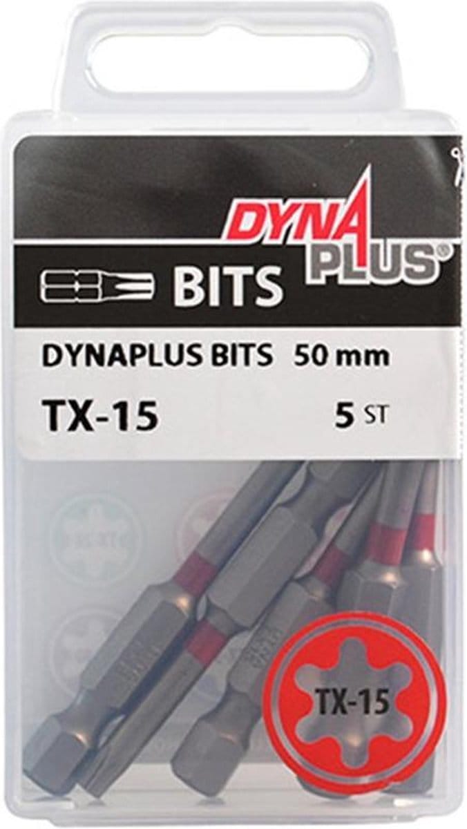 Dynaplus - Schroefbit - Torx 15 - 50mm - Rood (5 stuks)
