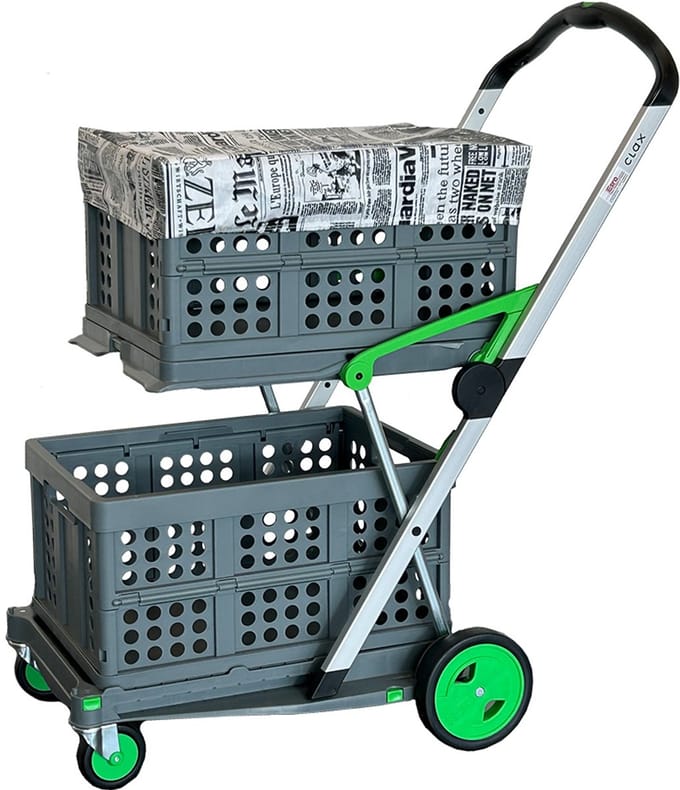 CLAX COMPLEET opvouwbare boodschappen trolley 2 kratten & krathoes | Groen | Laadcapaciteit: 60 kg