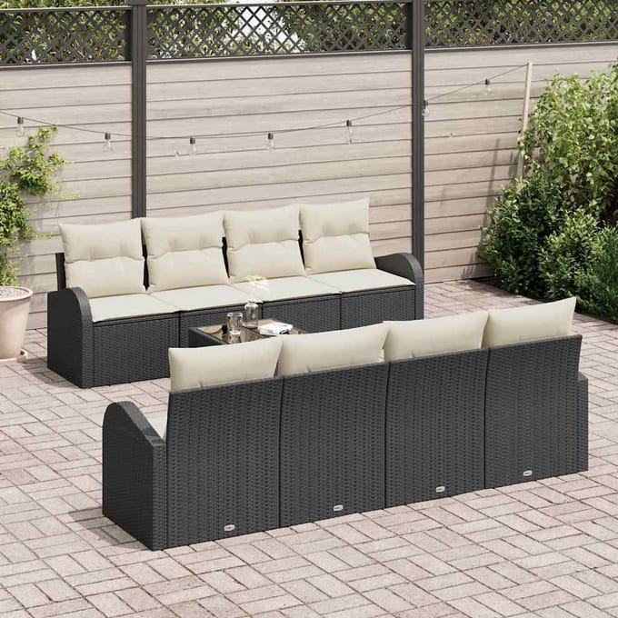 vidaXL - Tuinbank - Set - 9 - st - Zwart - poly - rattan