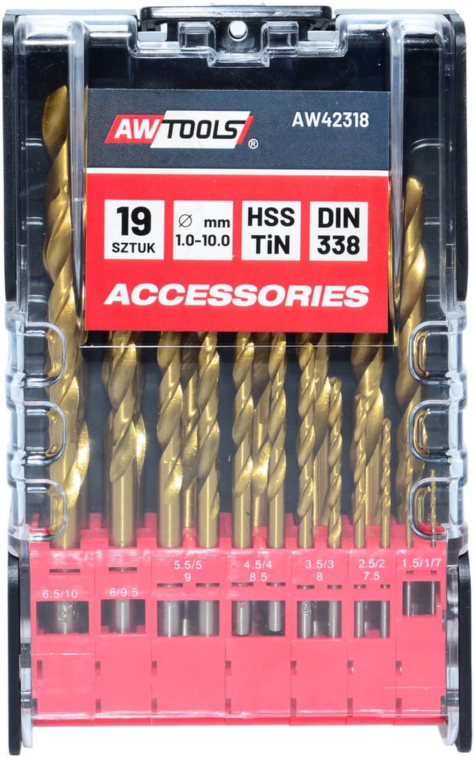 Awtools - Metaalboorset - HSS-TiN - 19 stuks - 1-10 mm