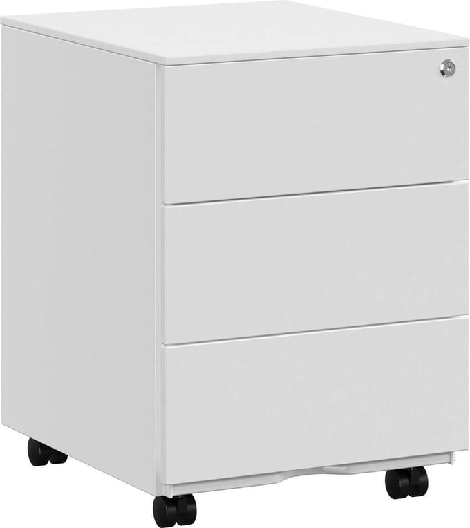 FurnStar - Ladeblok - Afsluitbare Lade - Metaal - 3 Lades - 45 x 39 x 55 cm - Wit