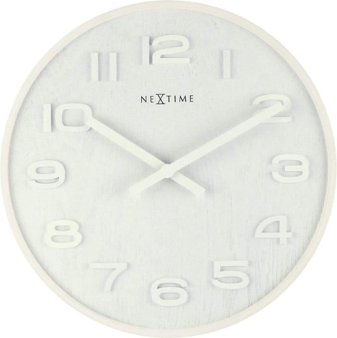 NeXtime - Wandklok - 35 cm - Hout - Wit - 'Wood Wood Medium'
