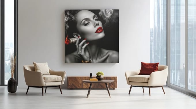 Vierkant Canvas Schilderij - Rokerige Vrouw - Wanddecoratie - 100x100 cm