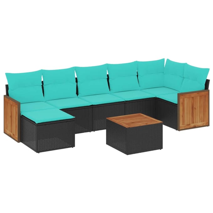 vidaXL - 8-delige - tuinbankset - met - kussens, - zwart - polyrotan