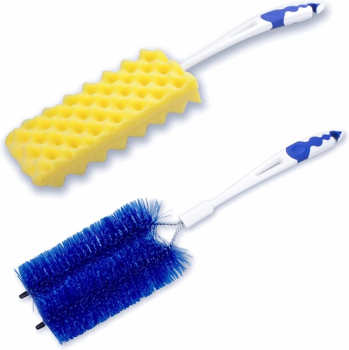 2- Delige verwarming schoonmaakset blauw/wit - schuim borstel - Dubbele radiator borstel