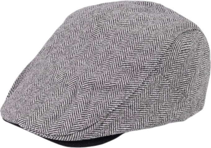 Flatcap Dames/Heren - Zwart/Wit Visgraat - Platte retro pet met drukknopen - maat 54-56 - Winterpet