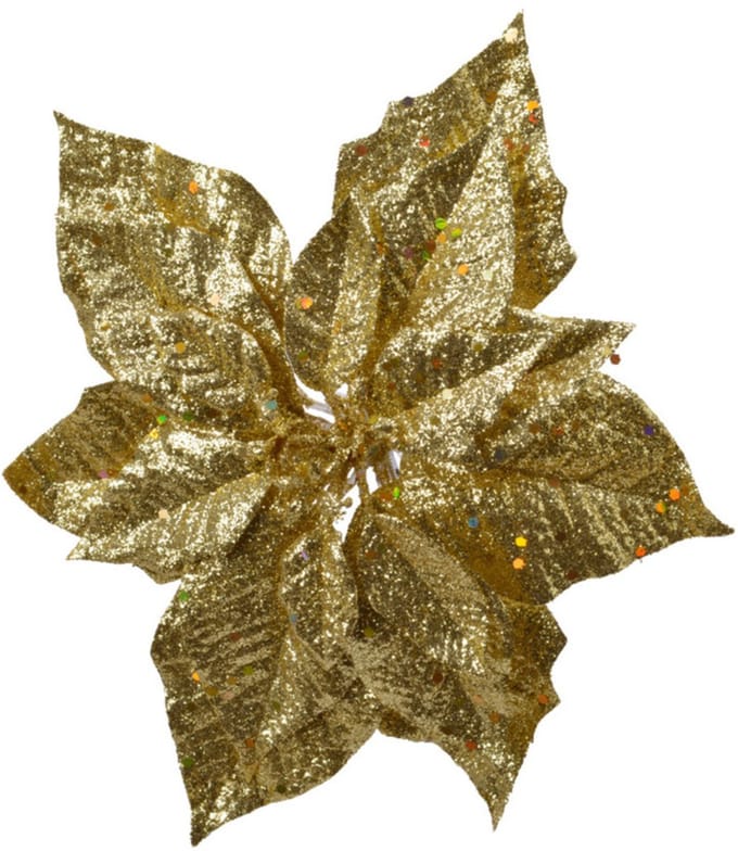 Kerstboomversiering Kerstster - 23 cm - goud glitter - op clip - ornament - ster