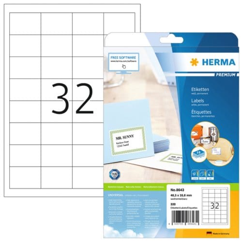 HERMA Etiketten Premium A4 wit 48,3x33,8 mm Papier 320 St.