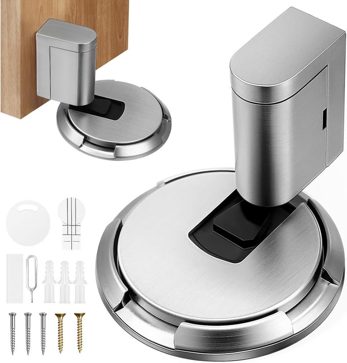 Magnetische Vloerdeurstopper Zwaar Zilver Verstelbaar Zonder Boren