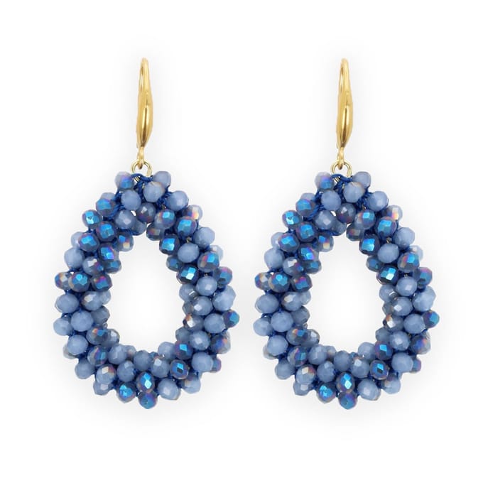 Lajetti - Druppel Oorbel Blauw Stainless Steel Gold Plated Dames Oorbellen - Beaded Earrings