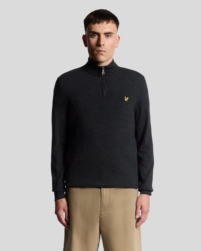 Lyle & Scott Lamswol Mix 1/4 Rits Trui - Blauw