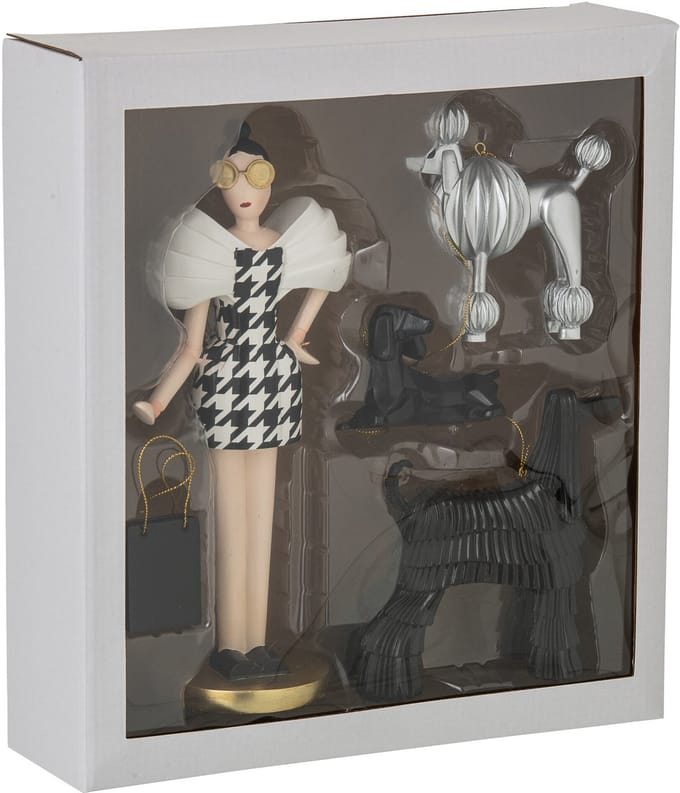 J-Line decoratie Dame + Honden Pied-De-Poule - polyresin - mix