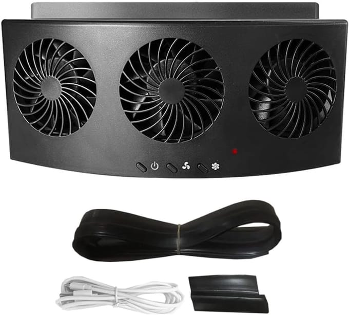 Autozonneventilator, Zomer Koeler, Mini Uitlaatventilator Met 3 Luchtuitlaten, Zwart