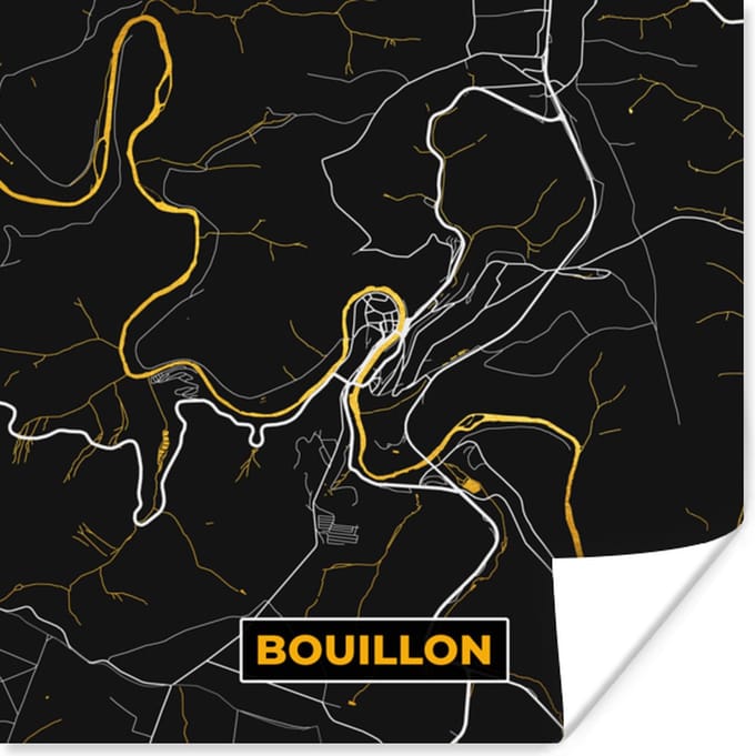 Poster Goud - Stadskaart - Plattegrond - Bouillon - Kaart - 75x75 cm
