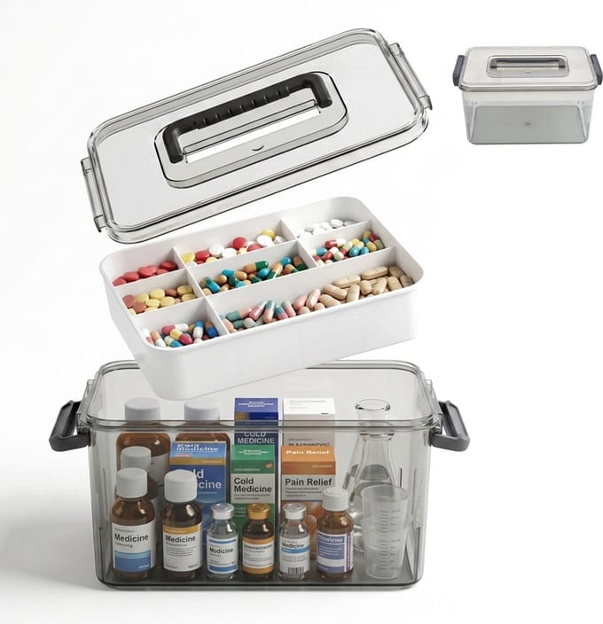 Medicijndoos - 8 vakken - kunststof - transparant