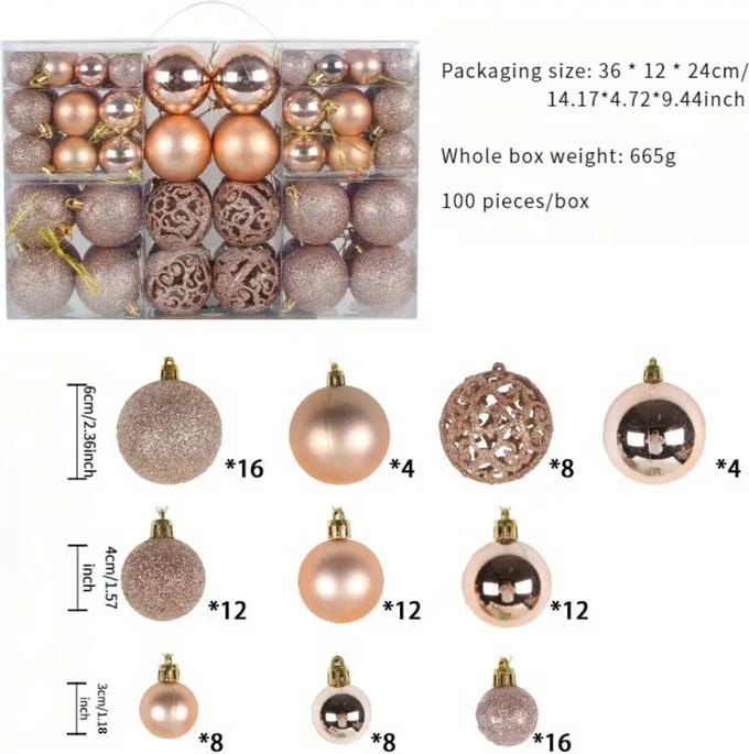 Nivard Kerstballen - Kerstversiering - Plastic - Rose/Goud - Kerstballenset - 100 stuks