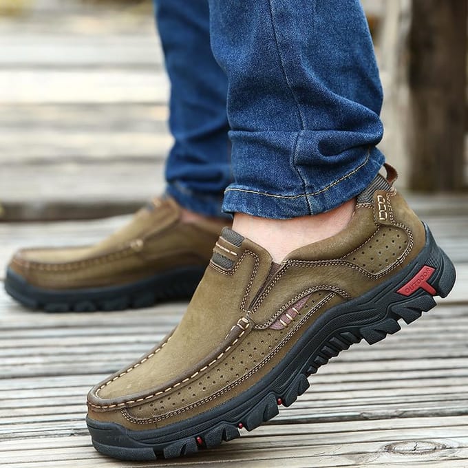 Chaussures d'extérieur décontractées en cuir pour hommes, chaussures de marche antidérapantes à la mode 42 marron