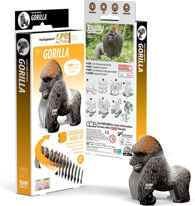 EUGY 3D Puzzel - Gorilla - Wilde Dieren - Duurzaam - Verzamel Ze Allemaal - 6 Jaar