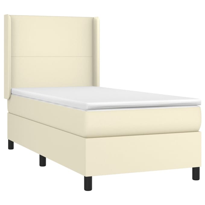 vidaXL - Boxspring - met - matras - kunstleer - crèmekleurig - 100x200 - cm