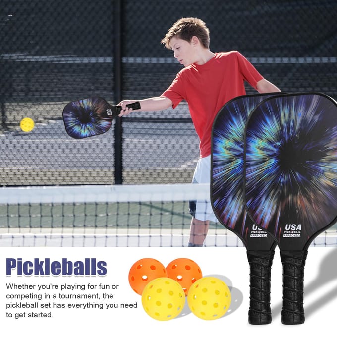 Fiberglas Pickleball Rackets Set Pickleball Paddle Set van 2 Rackets en 4 Pickleballs Ballen veelkleurig