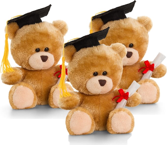 Keeleco - Pluche knuffel beer - 10x- geslaagd - diploma - bruin - 15 cm
