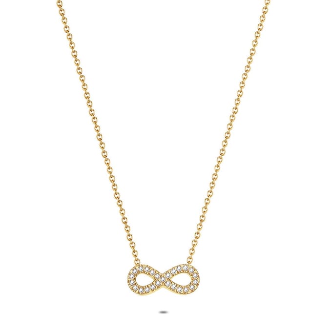 Twice As Nice Halsketting in goudkleurig edelstaal, infinity, steentjes 40cm+5cm