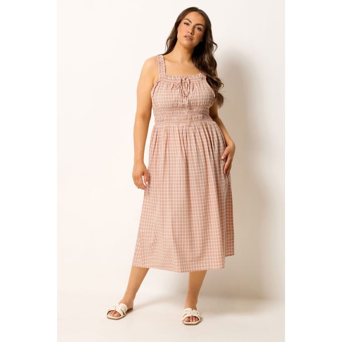 Yours Roze Geruite Melkmeisjesjurk Size 42