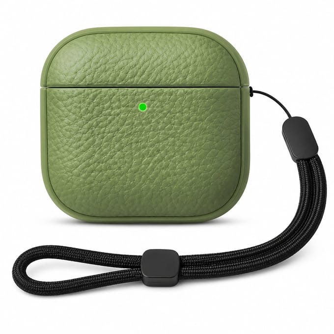 Enluxe Case Geschikt voor Airpods 4 - Legergroene Case - Schokbestendige Hardcase met Clip