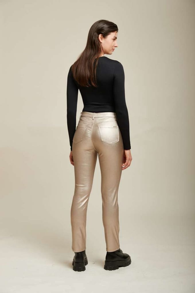 Broek Toxik3 hoge taille goud chrome lederlook