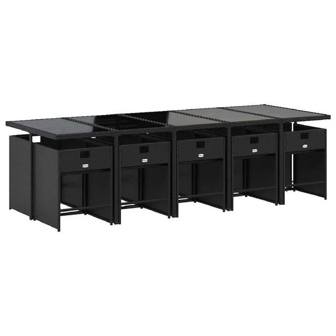 vidaXL - 11-delige - Tuinset - met - kussens - poly - rattan - zwart
