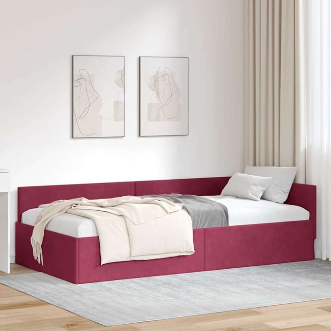 vidaXL - Hoek - Bed - Frame - Wijnrood - 90 - x - 200 - cm - Fluweel