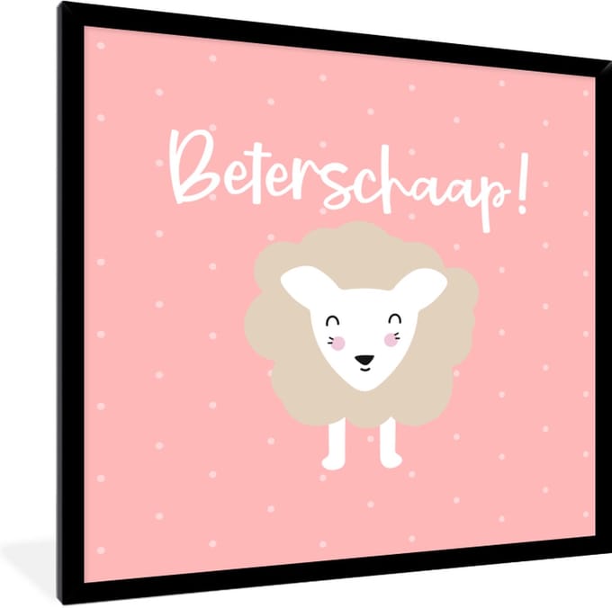 Fotolijst incl. Poster - Beterschap - Quotes - Schaap - 40x40 cm - Posterlijst
