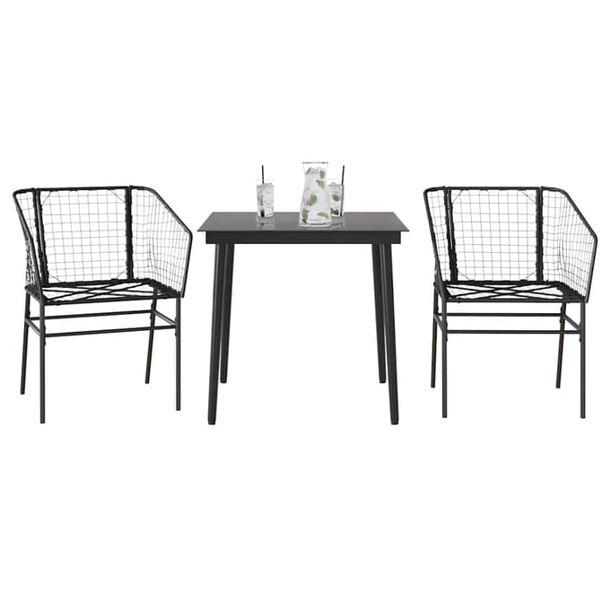 vidaXL - 3-delige - Tuinset - poly - rattan - glas - zwart
