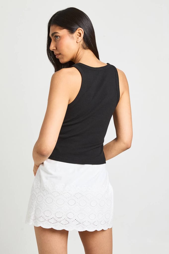 boohoo Dames Lange Broderie Anglaise A-lijn Mini Rok | Wit | Maat: 36