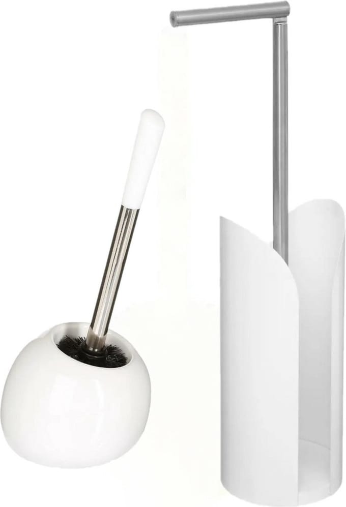 5Five - WC-borstel/toiletborstel met toiletrolhouder set in het wit