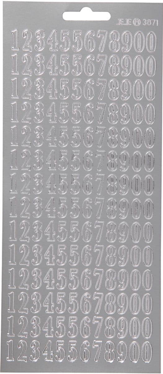 Stickers, cijfers, vel 10x23 cm, zilver, 1 vel