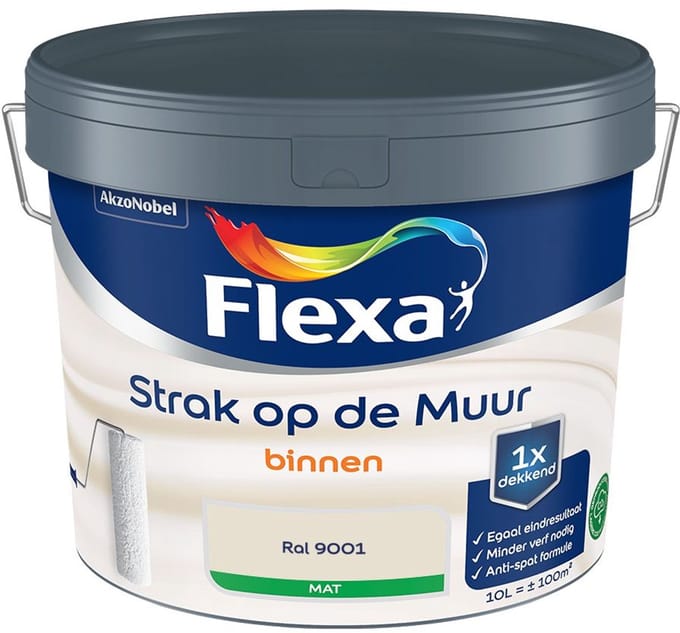 Flexa - Strak Op De Muur Binnen Mat - Crème Wit / Ral 9001 - Mengverf - 10 L