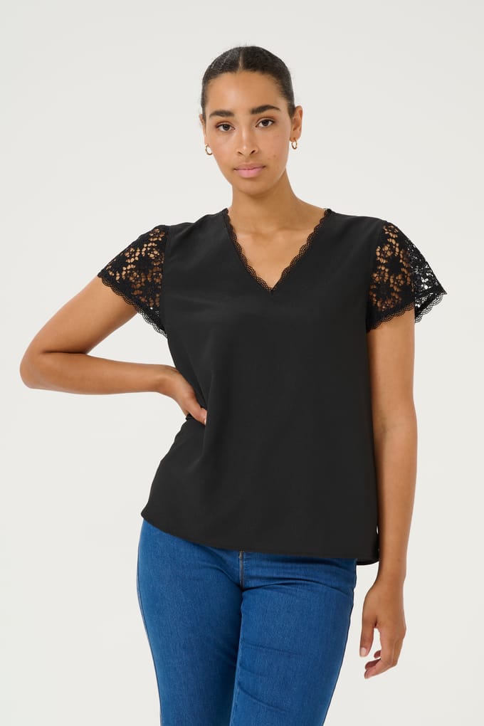 Blouse met korte mouwen Regular fit Black