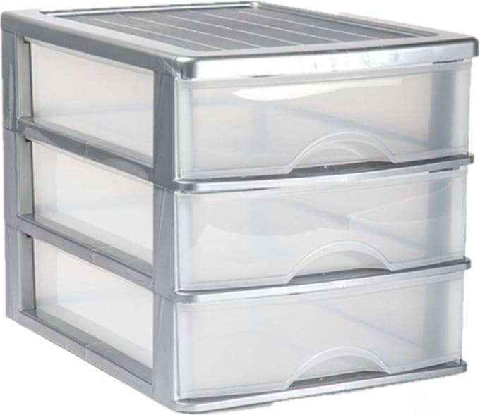PlasticForte Ladeblok bureau organizer - 3 lades - grijs/transparant - L35,5 x B27 x H26 cm