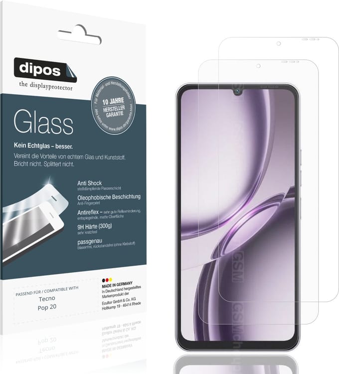 dipos – 2x Matte Pantserfolie geschikt voor Tecno Pop 20 | 9H Screenprotector