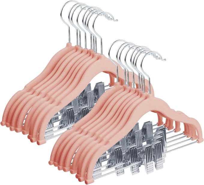 Famanu - Kinder broekhangers set van 16 fluweel antislip roze