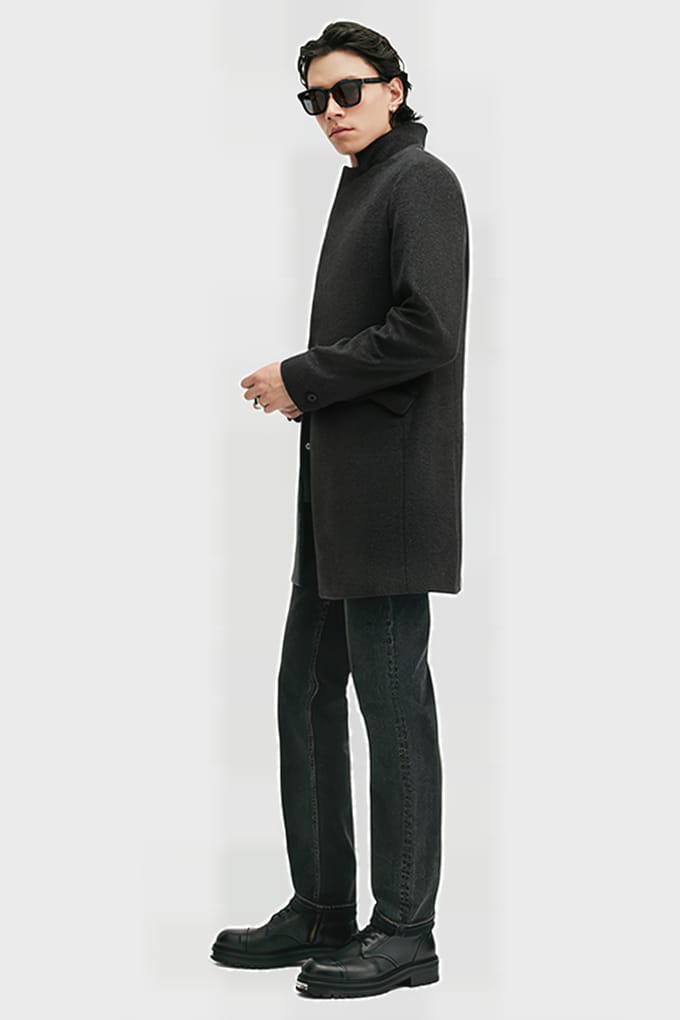 AllSaints Hargrove Coat Charcoal Grey Größe: 36 | Einreihige Mäntel Outlet | Herren | Schwarz