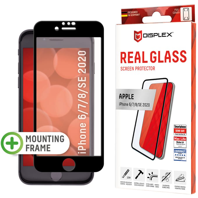 Displex Real Glass FC + Frame screenprotector geschikt voor iPhone 6 6s 7 8 en SE 2020 SE 2022 - transparant