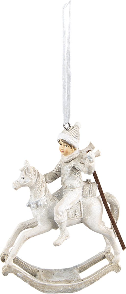 Clayre & Eef Kersthanger Hobbelpaard 20 cm Beige Kunststof