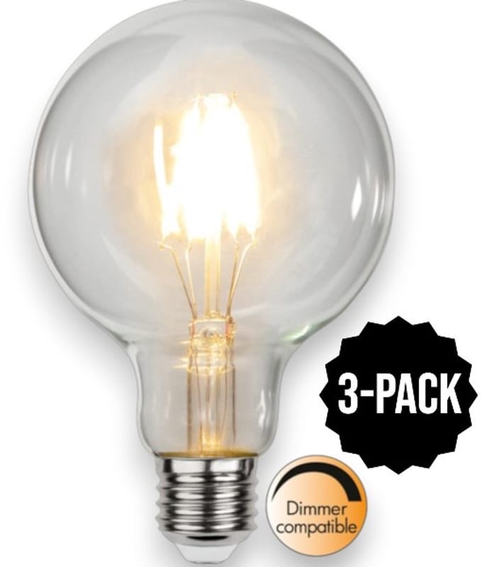 3-Pack | G95 bol - E27 - 4.7W - Extra Warm Wit - 2700K - Dimbaar - Filament - Helder